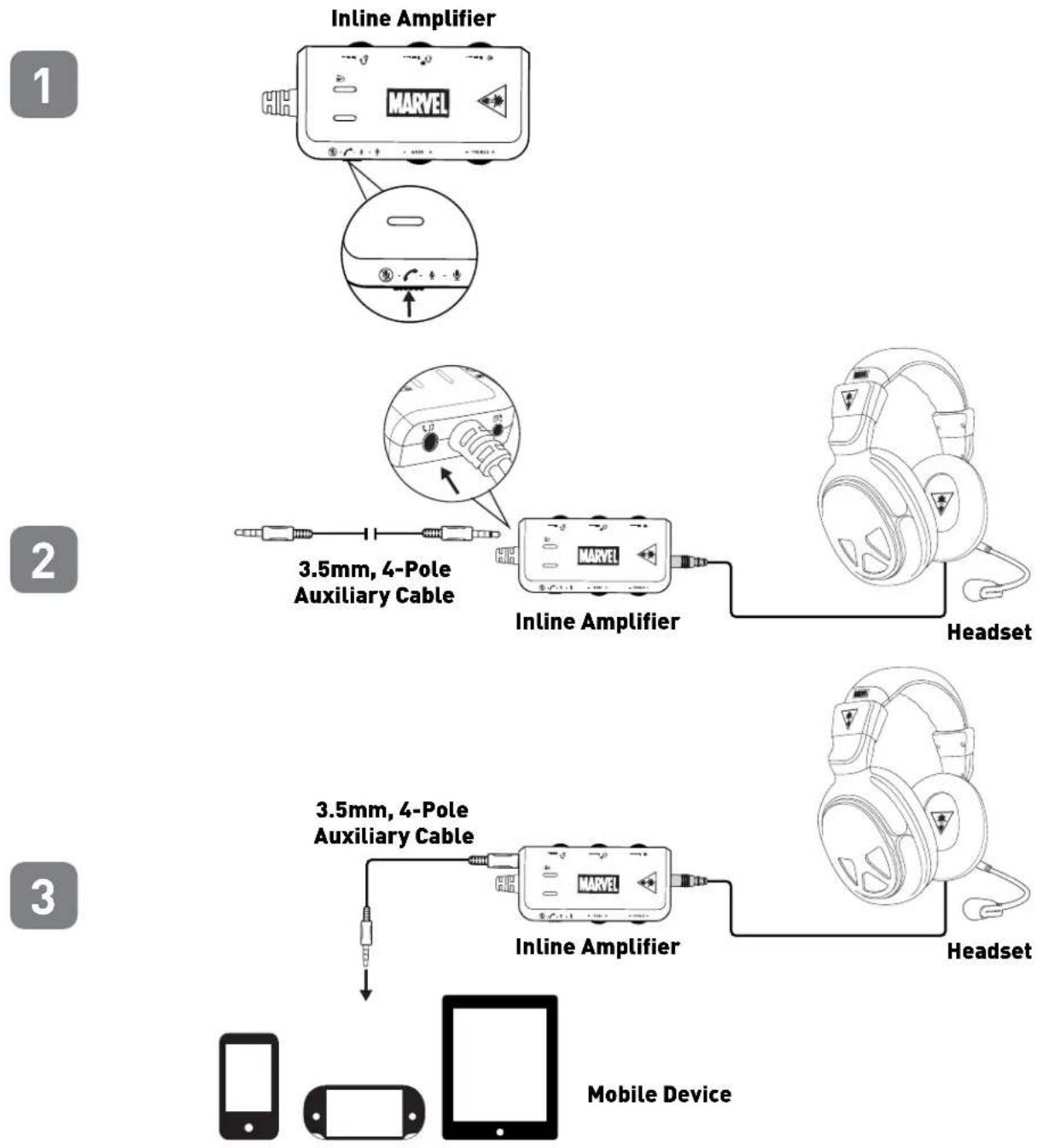 TURTLE BEACH Earforce Seven Marvel - Mobile Device Setup with the In-Line Amplifier - 1