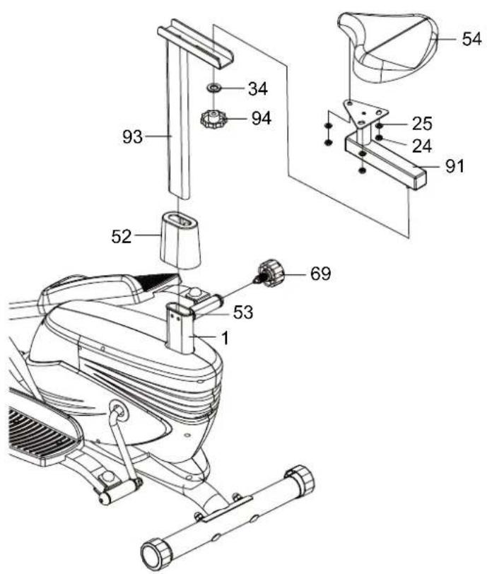 Technical diagram of a mechanical device with numbered parts and exploded view, likely for assembly or maintenance instructions.