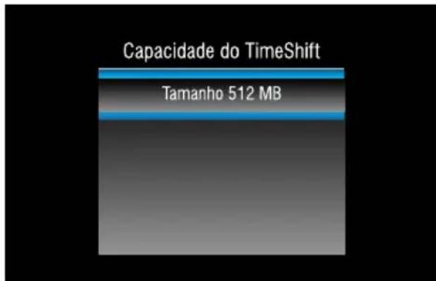 Capacidade do TimeShift Tamanho 512 MB