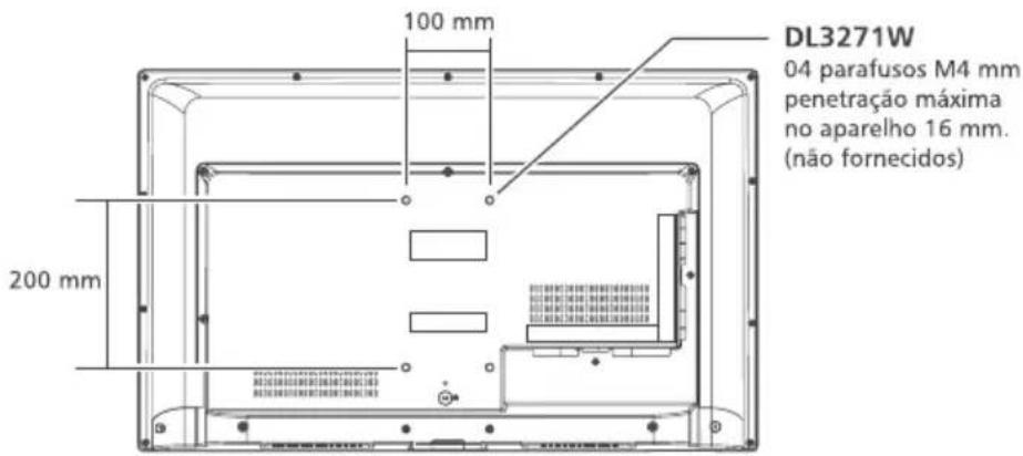 100 mm DL3271W 04 parafusos M4 mm penetração máxima no aparelho 16 mm. (não fornecidos) 200 mm