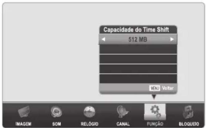 Capacidade do Time Shift 512 MB MENU Voltar IMAGEM SCM RELÓGIO CANAL FUNÇÃO BLOQUEIO