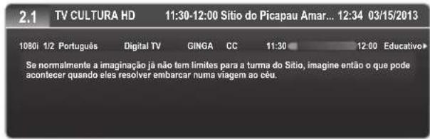 2.1 TV CULTURA HD 11:30-12:00 Sitio do Picapau Amar... 12:34 03/15/2013 1080i 1/2 Português Digital TV GINGA CC 11:30 12:00 Educativo► Se normalmente a imaginação já não tem limites para a turma do Sitio, imagine então o que pode acontecer quando eles resolver embarcar numa viagem ao céu.
