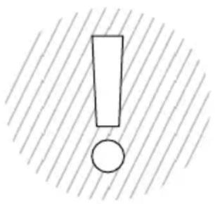 Warning symbol with exclamation mark inside a circle, surrounded by diagonal hatching