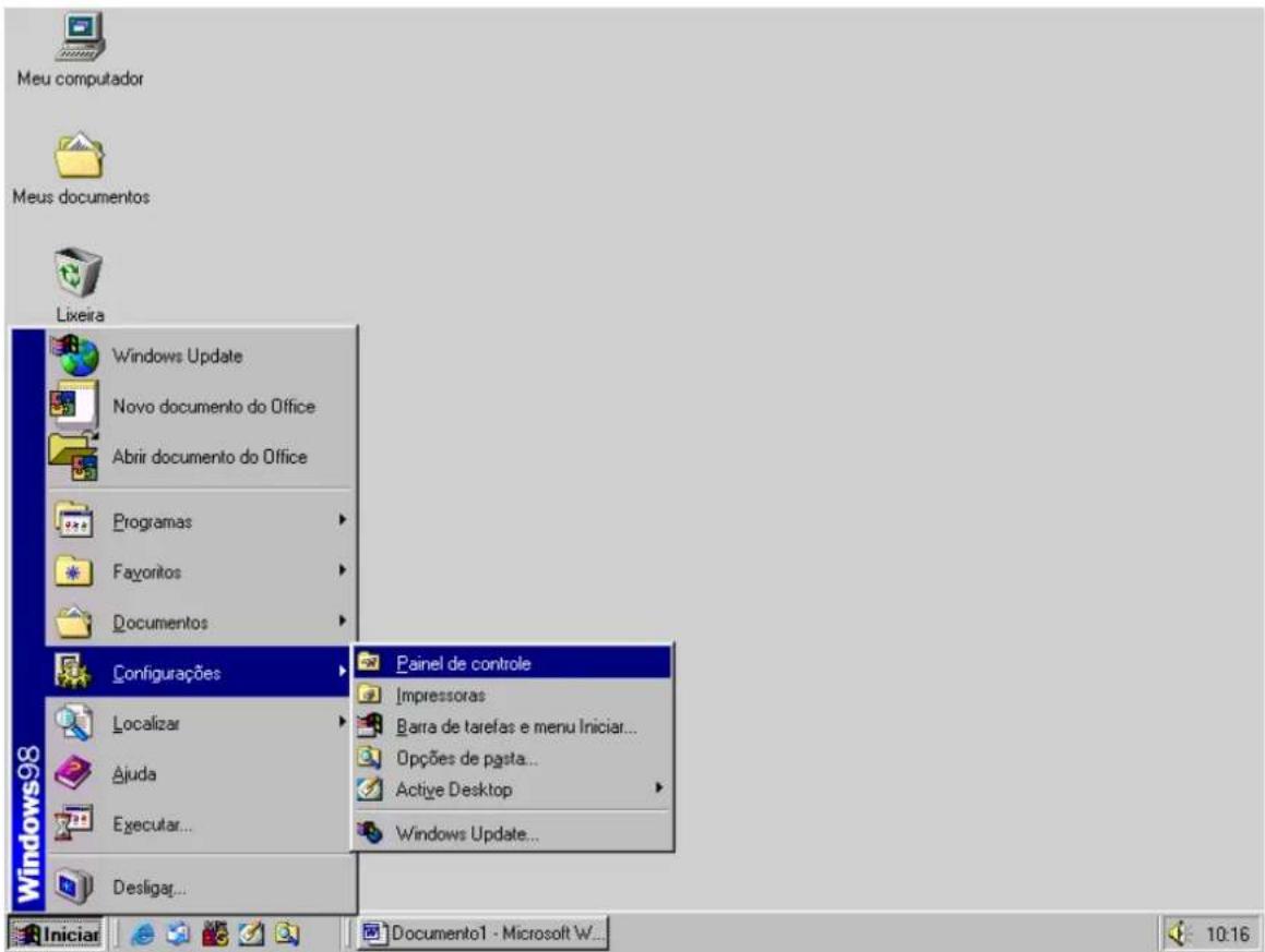 Meu computador Meus documentos Lixeira Windows Update Novo documento do Office Abrir documento do Office Programas Favoritos Documentos Configurações Localizar Ajuda Executar... Desligar... Painel de controle Impressoras Barra de tarefas e menu Iniciar... Opções de pasta... Active Desktop Windows Update... Iniciar Documento1 - Microsoft W... 10:16