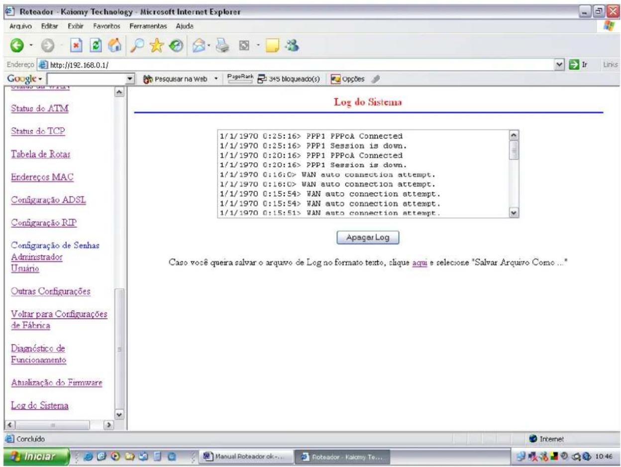 Kaiomy LP-AL2011PW - Log do Sistema - 1