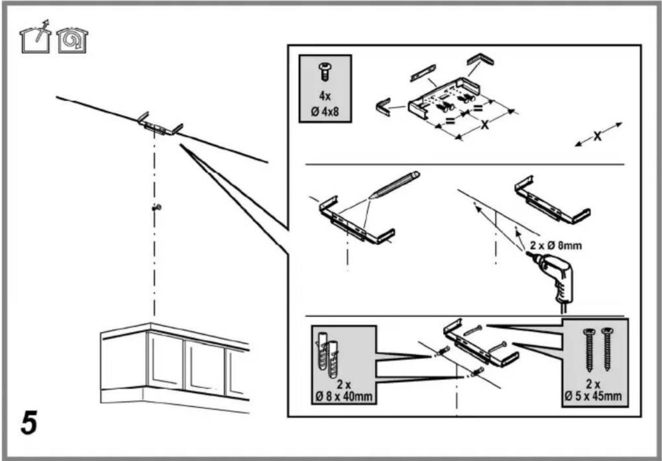 4x Ø 4x8 2 x Ø 8mm 2 x Ø 8 x 40mm 2 x Ø 5 x 45mm 5