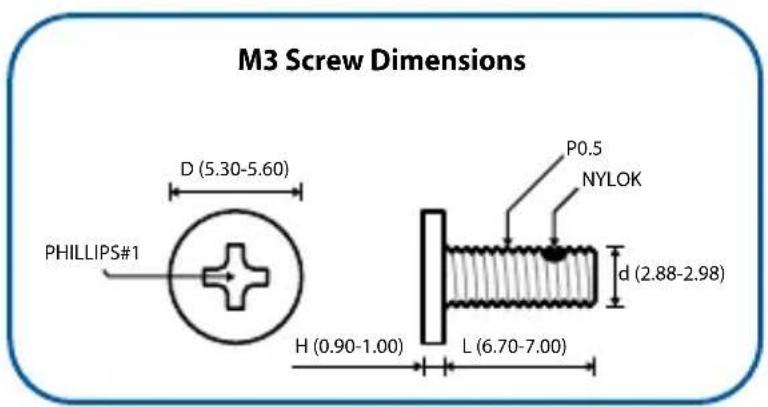M3 Screw Dimensions PHILLIPS#1 D (5.30-5.60) P0.5 NYLOK d (2.88-2.98) H (0.90-1.00) L (6.70-7.00)