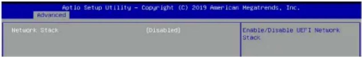 Aptio Setup Utility - Copyright (C) 2019 American Megatrends, Inc. Advanced Network Stack (Disabled) Enable/Disable UEFI Network Stack