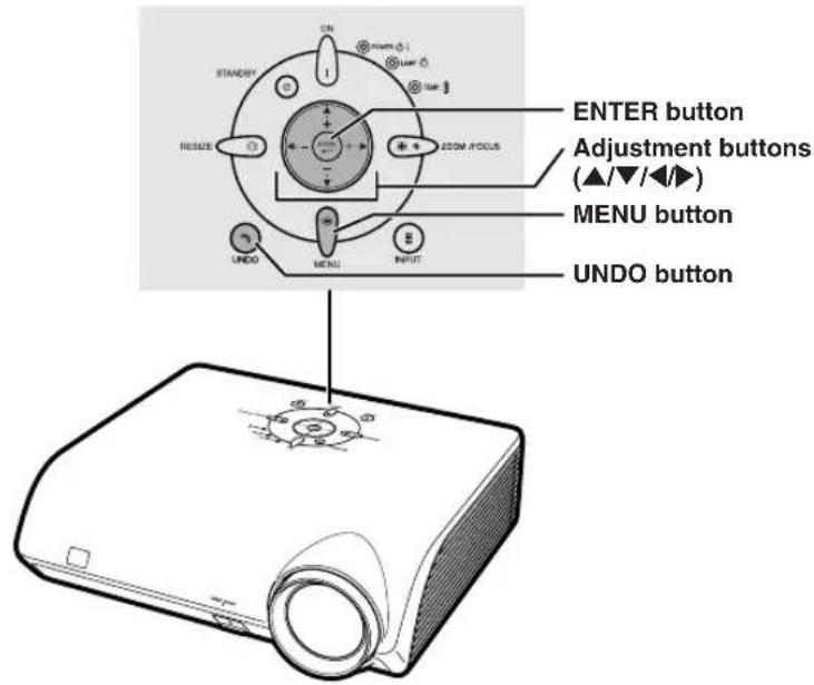 STANDARD ON Adjust User View ENTER button Adjustment buttons (▲/▼/◄►) HESIZE ZOOM./FOCUS MENU button UNDO button INPUT UNDO button