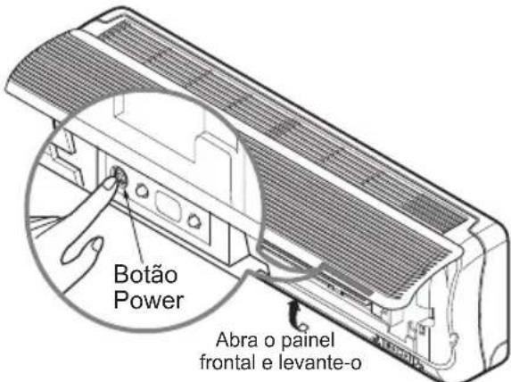 Botão Power Abra o painel frontal e levante-o