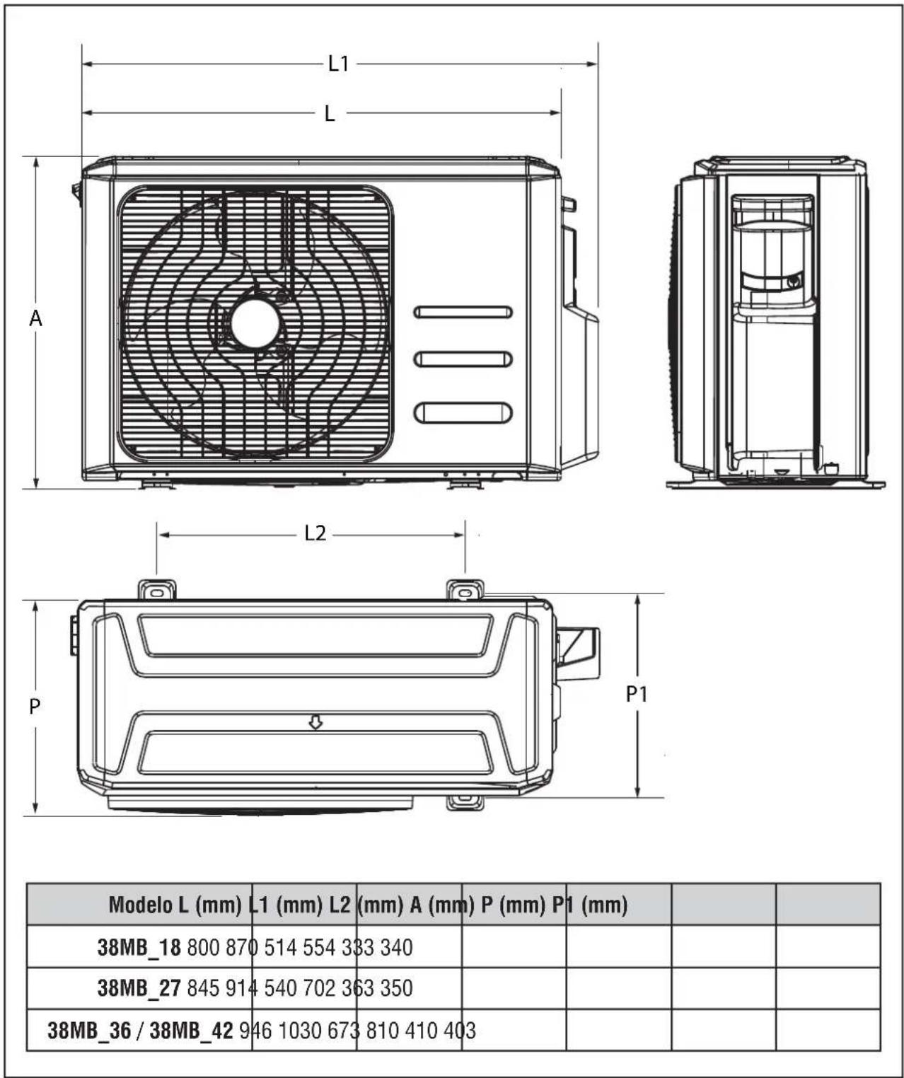 MIDEA 42MBMA18M5 - Dimensional das Unidades Condensadoras - 1