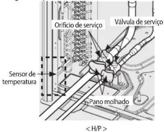 Orifício de serviço Válvula de serviço Sensor de temperatura Pano molhado