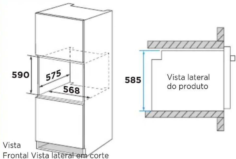 MIDEA TCD80L2 - Instalação do forno sobreposto ao móvel (Medidas em mm) - 1