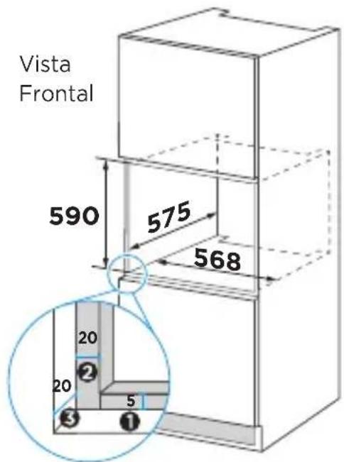 MIDEA TCD80L2 - Instalação do forno nivelado ao móvel (Medidas em mm) - 1