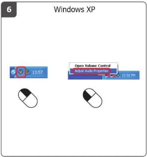 6 Windows XP 13:57 Open Volume Control Adjust Audio Properties 12:32 PM