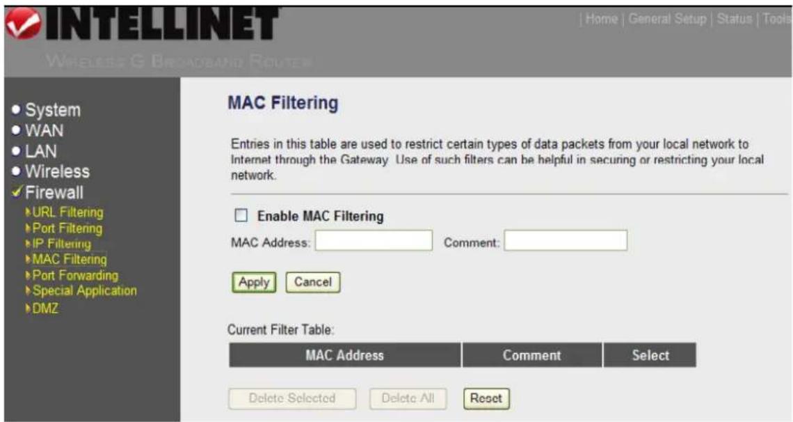 Intellinet Wireless G 4-Port Router 524636 - MAC Filtering - 1