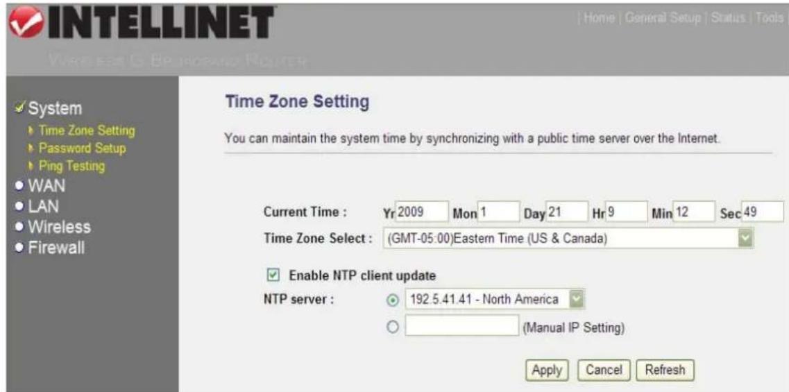 Intellinet Wireless G 4-Port Router 524636 - Time Zone Setting - 1