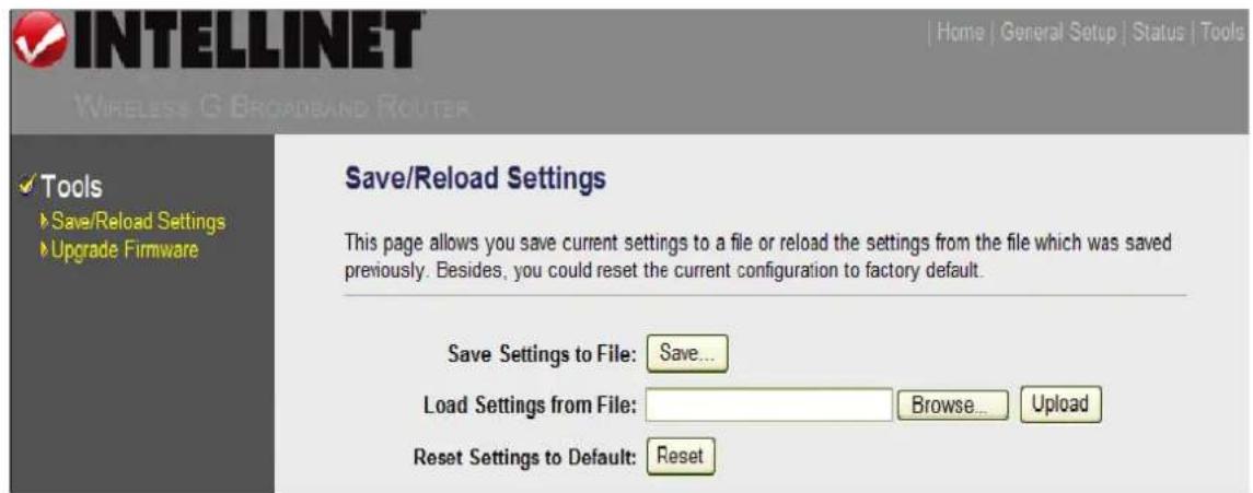 Intellinet Wireless G 4-Port Router 524636 - Save/Reload Settings - 1