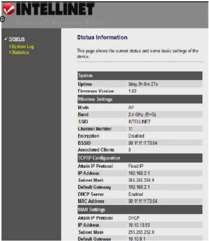 Intellinet Wireless G 4-Port Router 524636 - STATUS - 1
