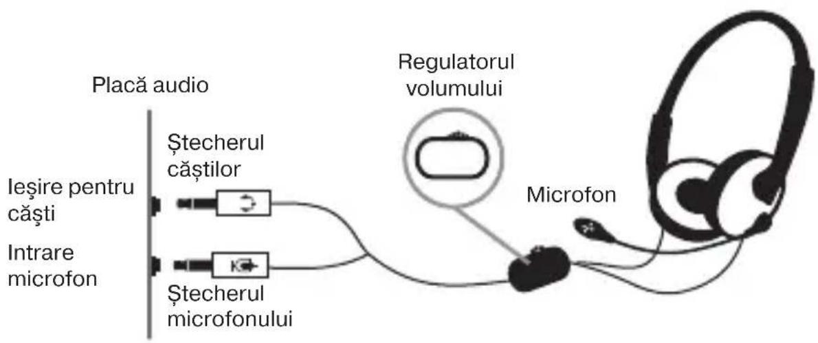Placă audio leşire pentru căşti Intrare microfon Ştecherul căştilor Ştecherul microfonului Regulatorul volumului Microfon