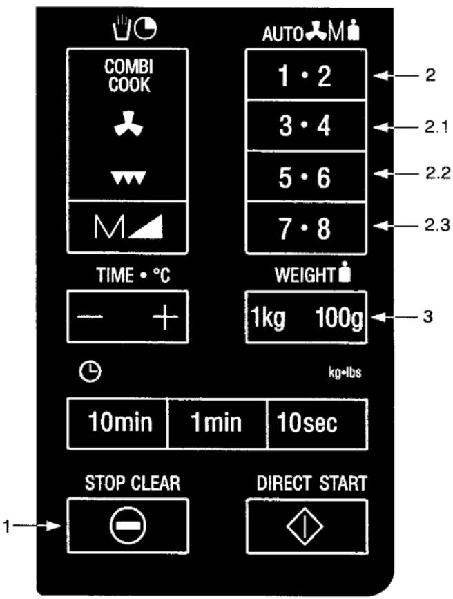 COMBI COOK M TIME • °C - + WEIGHT 1kg 100g kg-lbs 10min 1min 10sec STOP CLEAR DIRECT START 1