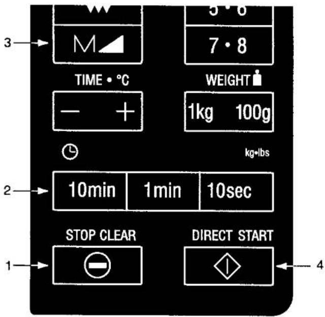 3 M 5·8 7·8 TIME · °C - + WEIGHT 1kg 100g kg·lbs 2 10min 1min 10sec STOP CLEAR DIRECT START 1 4