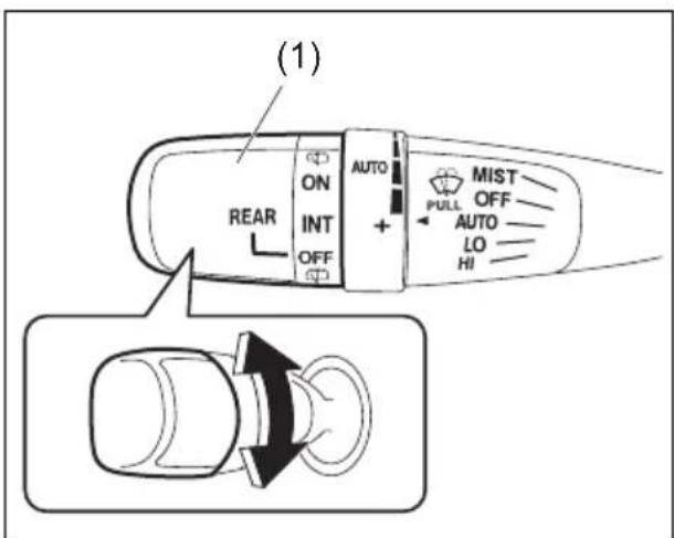 (1) ON AUTO MIST OFF + PULL AUTO LO HI REAR INT OFF