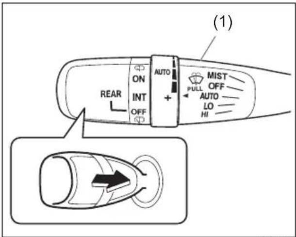 (1) ON AUTO MIST OFF PULL AUTO LO HI REAR INT OFF