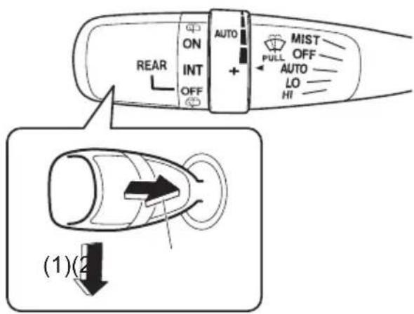 ON AUTO MIST OFF PULL AUTO LO HI REAR INT OFF (1)(2)