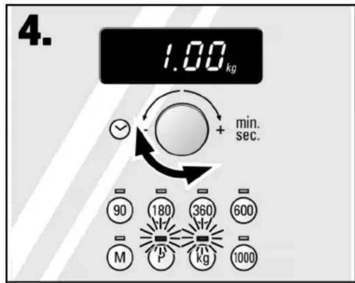 4. 1.00 kg + min. sec. 90 180 360 600 M P kg 1000