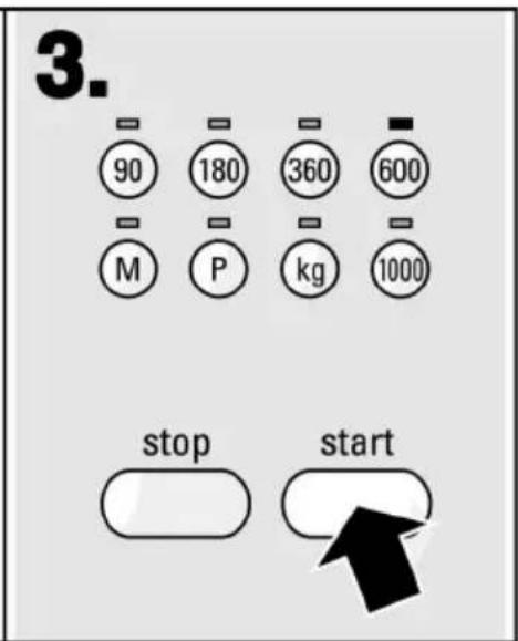 3. 90 180 360 600 M P kg 1000 stop start