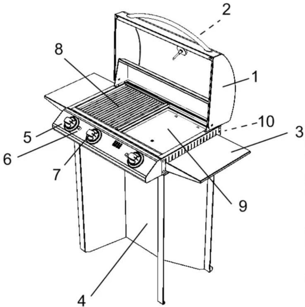 Technical diagram of a portable stove with numbered components for identification