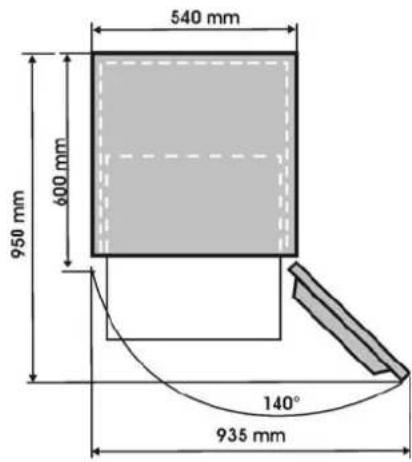 540 mm 600 mm 950 mm 140° 935 mm