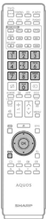 TV CONTROL P-NPO ATV DTV SAT RADIO AVIATION 1 2 3 4 5 6 7 8 9 AVODE APP ECO OK MENU END EPS AQUOS SHARP