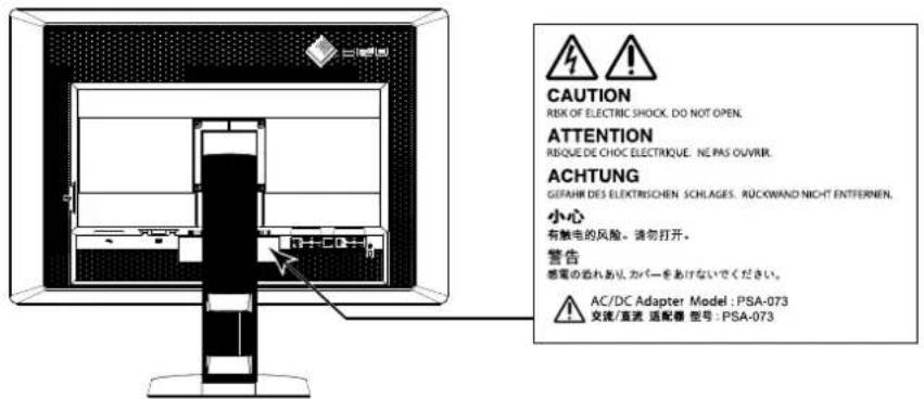 EIZO RadiForce RX650-AR - Localizarea etichetelor de siguranță - 1