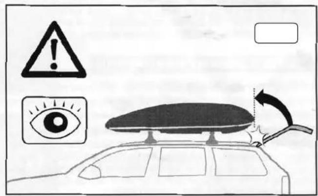 Diagram illustrating car safety warning symbols including warning triangle, eye icon, and car-mounted guard hat