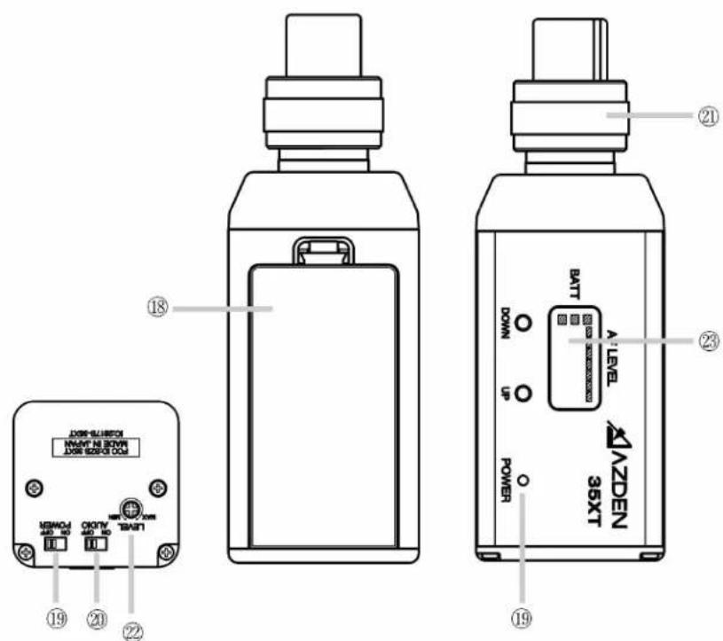 Technical diagram of a device with labeled components including battery, power, and control panel