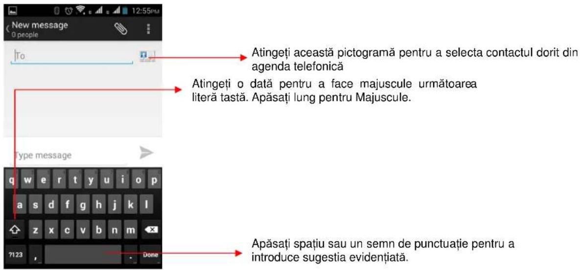 New message 0 people To Atingeți această pictogramă pentru a selecta contactul dorit din agenda telefonică Atingeți o dată pentru a face majuscule următoarea literă tastă. Apăsați lung pentru Majuscule. Type message q w e r t y u i o p a s d f g h j k l z x c v b n m 7123 , Done Apăsați spațiu sau un semn de punctuație pentru a introduce sugestia evidențiată.