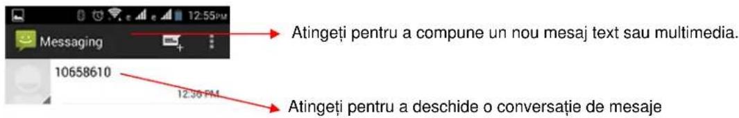 Atingeti pentru a compune un nou mesaj text sau multimedia. 10658610 12:30 PM Atingeti pentru a deschide o conversație de mesaje