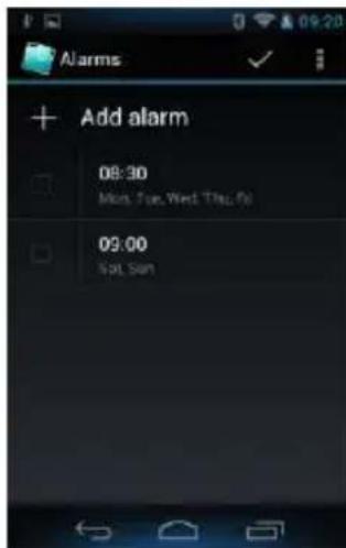 Alarms + Add alarm 08:30 Mon, Tue, Wed, Thu, Fri 09:00 Sat, Sun