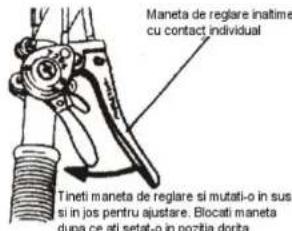 Maneta de reglare inatime cu contact individual Tineti maneta de reglare si mutati-o in sus si in jos pentru ajustare. Blocati maneta dupa ce ati setat-o in pozitia dorita.