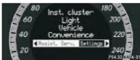 Inst. cluster Light Vehicle Convenience ◄ Resist. Serv. Settings ► P54.32.6456-31