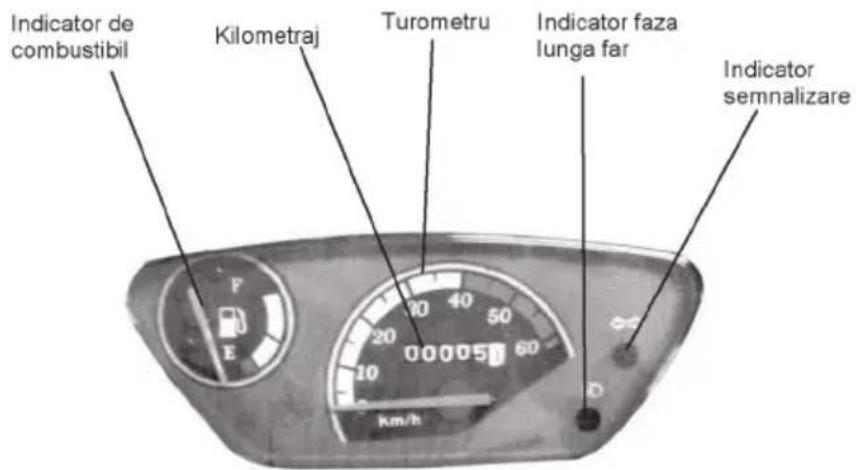 Indicator de combustibil Kilometraj Turometru Indicator faza lunga far Indicator semnalizare 00005 20 40 50 10 10 D Km/h