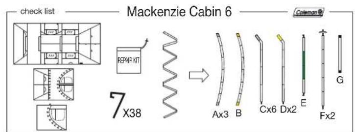 check list Mackenzie Cabin 6 REPAIR KIT 7 X38 Ax3 B Cx6 Dx2 E Fx2 G