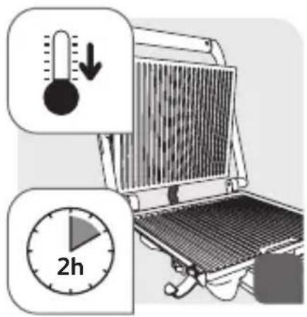 Diagram showing a temperature measurement setup with a thermometer and a 2-hour timer, likely illustrating thermal management or cooling system.