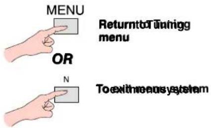 MENU OR N Return to Tuning menu To exit menu system
