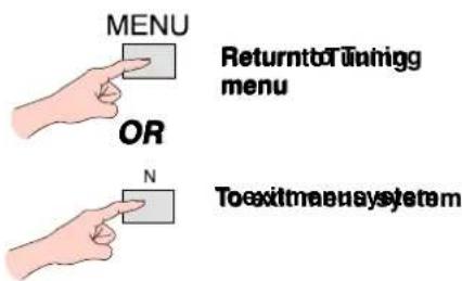 MENU OR N Return to Tuning menu To exit menu system