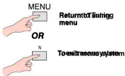 MENU OR N Return to Tinnigg menu To exit meousystem