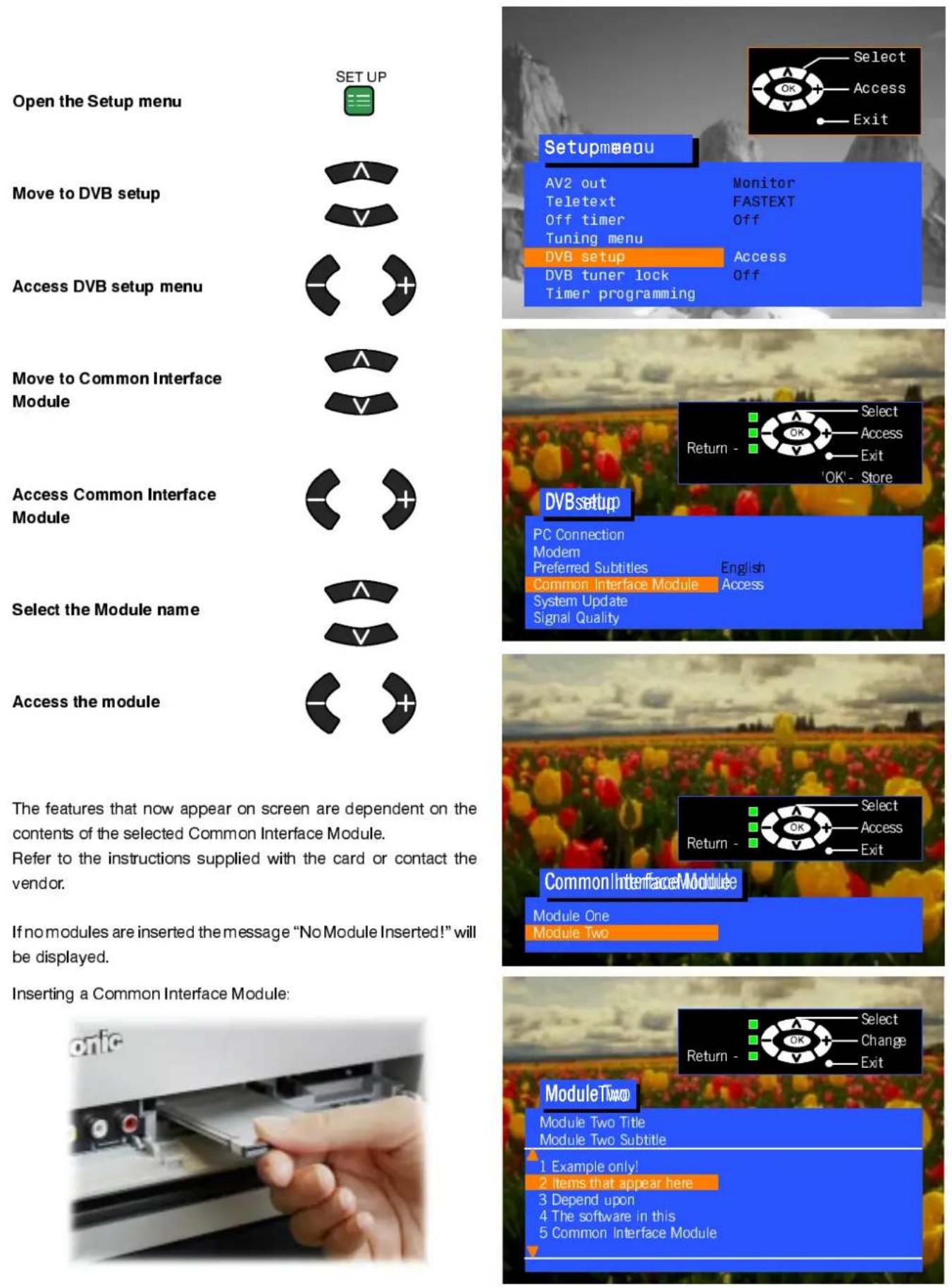 PANASONIC TX-28DT2 - TheCommonInterfaceModulemenuprovidesaccesstosoftwarecontainedonCommonInterface Modules.Thesecanbeinsertedinthe“CI1”and“CI2”slotslocatedbehindtheTV'sfrontflap. - 1