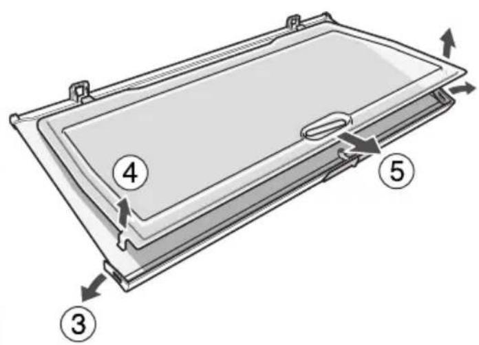 Diagram of a door frame with numbered components and directional arrows indicating assembly or movement.